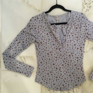 Intimately Free People 💕 Blue Brown floral long sleeve tee Medium